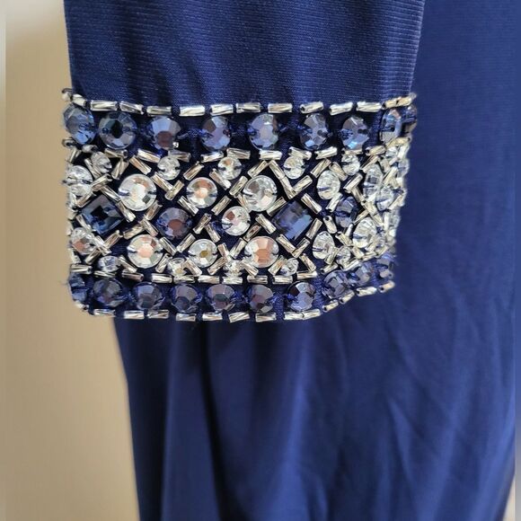 Alex Evenings Dress Side Ruched Cascade,Keyhole Embellished NWT size 12 Blue - Picture 5 of 6